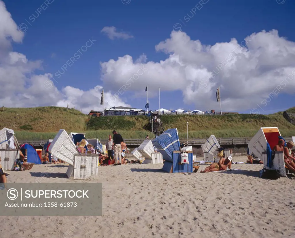 Germany, Schleswig-Holstein,  Island Sylt, Westerland, beach,  Wicker beach chairs, swimmers, Europe, Central Europe, Northern Germany, North Frisian ...