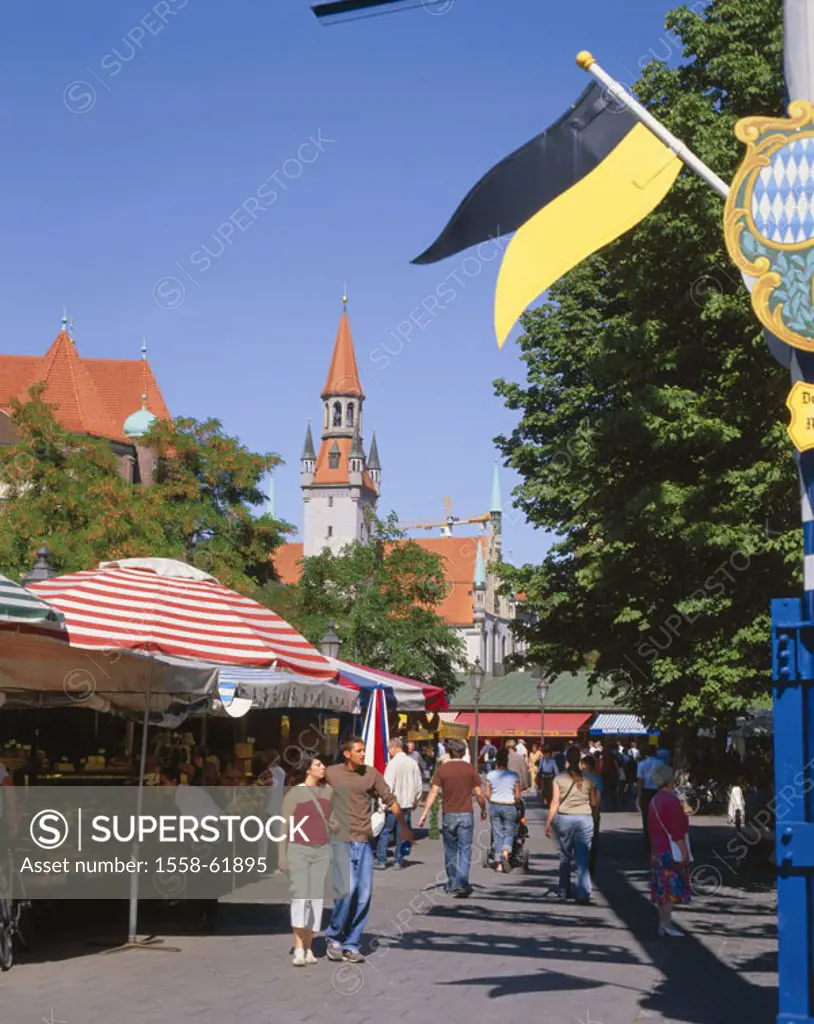 Germany, Bavaria, Munich,  Viktualienmarkt, passer-bys,  Europe, Central Europe, Southern Germany, Upper Bavaria, provincial capital, district, old to...