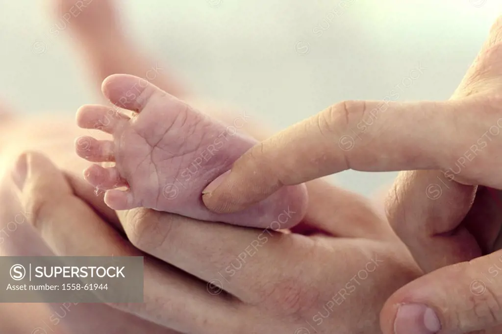 Woman, detail, hands, fingers, baby foot,  massages  Child, 4-5 months, body part, baby, foot, sole, nakedfoot, mother, parent, motherhood, welfare, t...