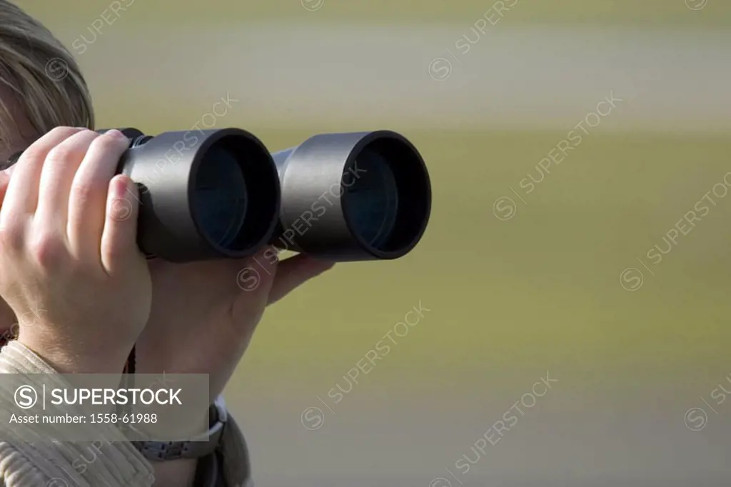 Child, binoculars, profile, examines, truncated  Observers, long-distance engravers, see through, playing, seeks, observing, curiosity, interest, atte...