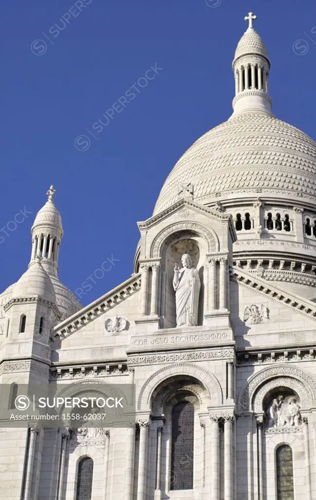 France, Paris, Montmartre, Sacré-Coeur, Eingangsbereich,  Detail, from below Europe, capital, Sacre Coeur, church, basilica,  19 Jh., dome, entrance, ...
