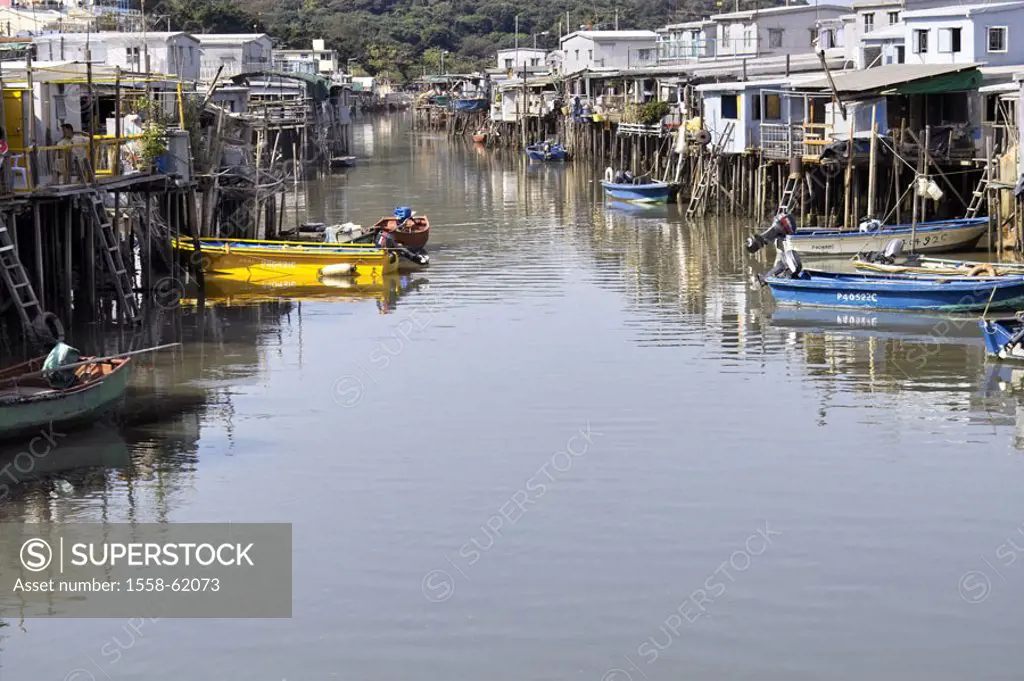Hong Kong, Lantau Iceland, Tai O,  Fisher houses, fisher boats,  Eastern Asia, Outlying Iceland, island, village, ´Little Venice´,  Fisher village, ho...