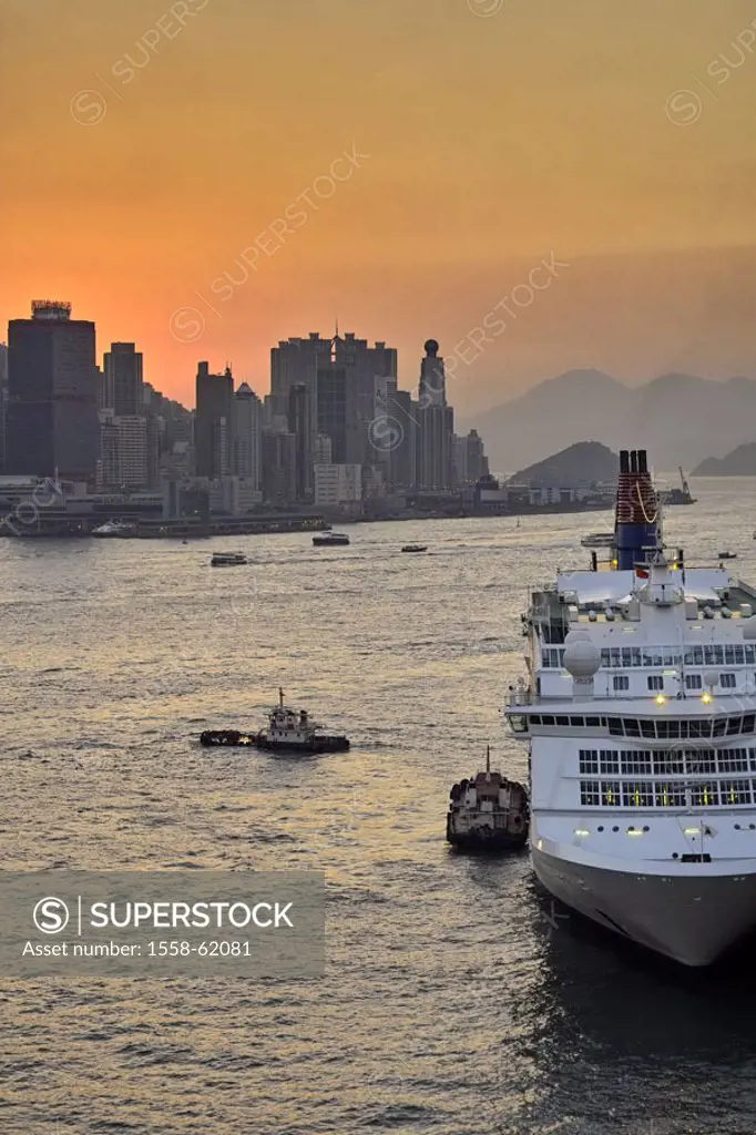 Hong Kong, view at the city, harbor, Ferryboats, morning mood,  Asia, Eastern Asia, island state, island, city, metropolis, metropolis, center, skylin...