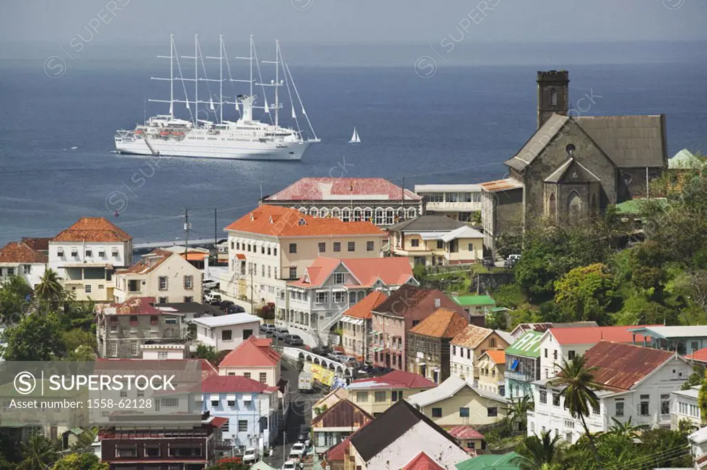 Grenada, St. George´s, view at the city,  Harbor, ship,  Caribbean, West Indian islands, little one Antilles, islands over the wind, island, island ca...