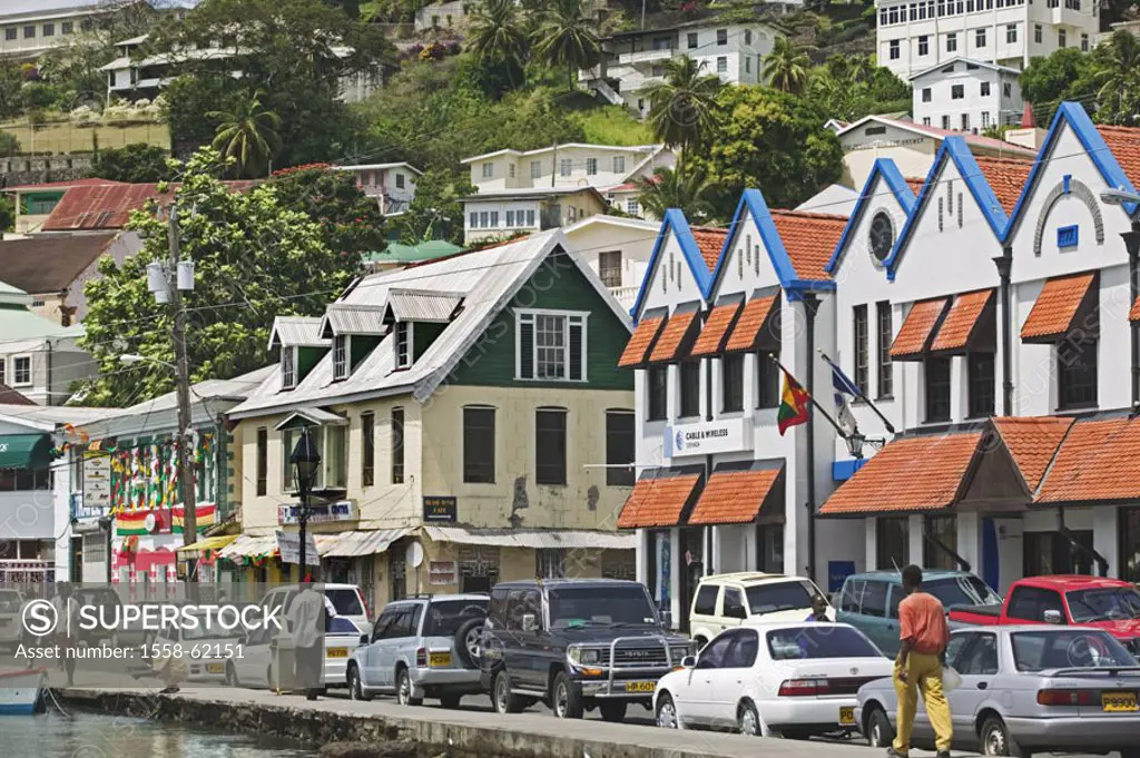 Grenada, St. George´s, view at the city,  Harbor, harbor street, shops  Caribbean, West Indian islands, little one Antilles, islands over the wind, is...