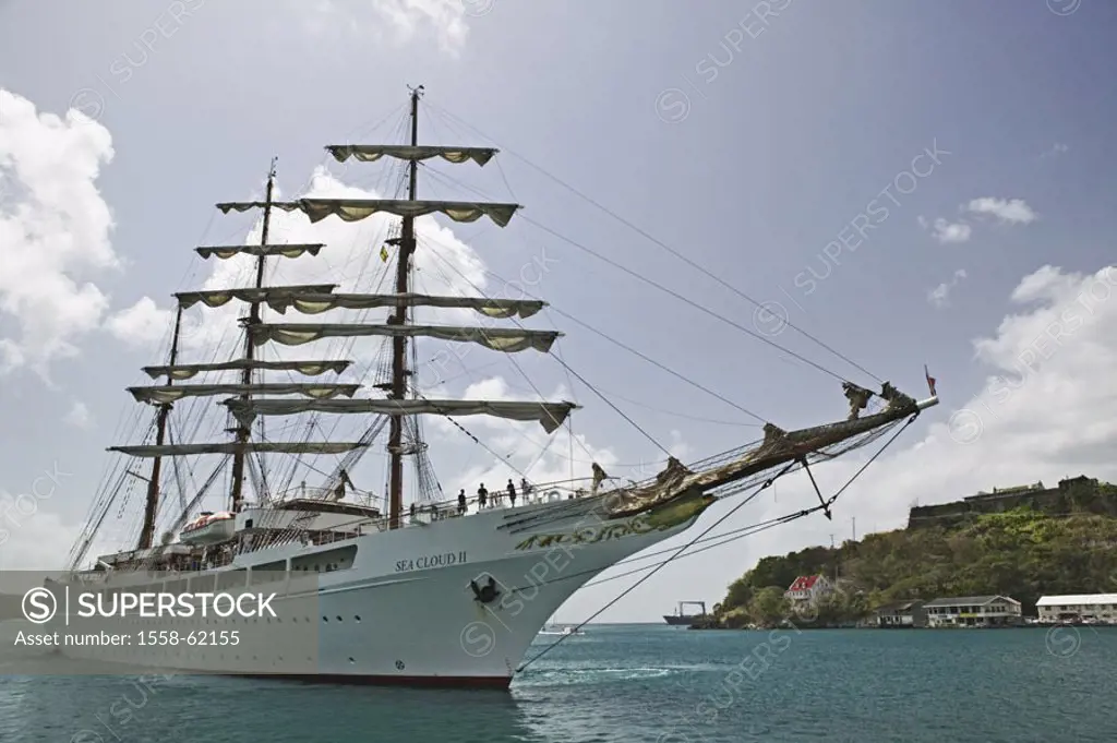 Grenada, St. George´s, harbor, Sail ship ´Sea Cloud 2´   Caribbean, West Indian islands, little one Antilles, islands over the wind, island, inside ha...