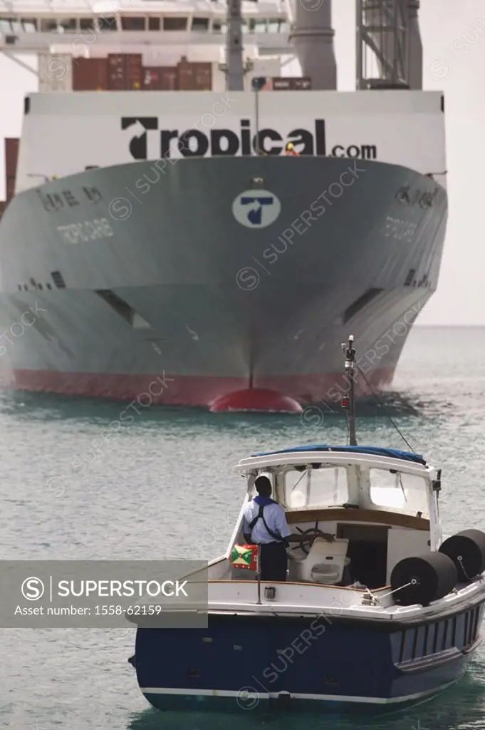 Grenada, St. George´s, harbor, Container ship, detail, Lotsenschiff  Caribbean, West Indian islands, little one Antilles, islands over the wind, islan...