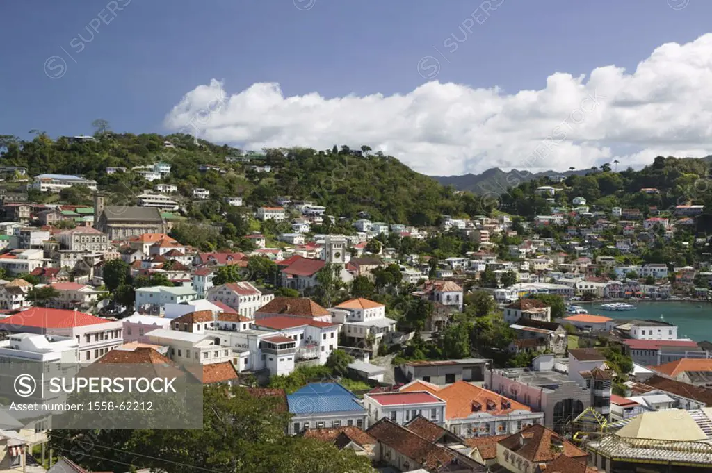 Grenada, St, George´s, view at the city, Harbor  Caribbean, West Indian islands, little one Antilles, islands over the wind, island, island capital, c...