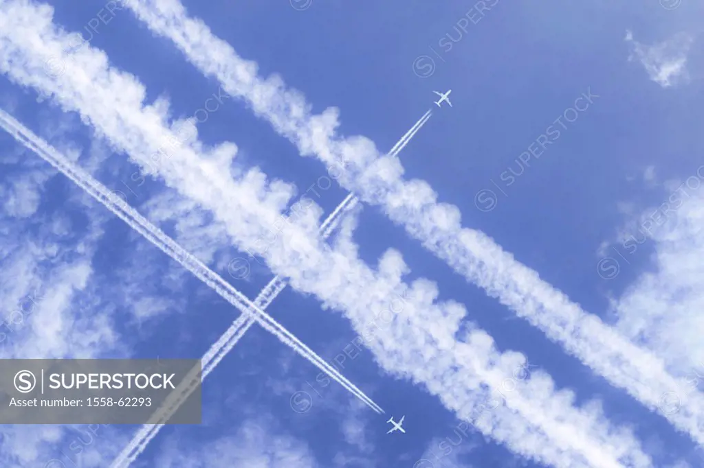 heaven, contrails, airplanes    Series, airspace, passenger airplanes, airline company, trip, travels, going on a trip, destination, Travel, flight tr...