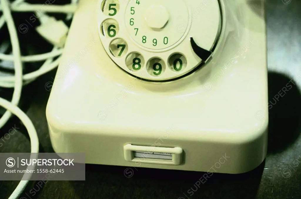 Nostalgia, telephone, old, white,  Detail  Telephone, dial telephone, dial,  nostalgic, unfashionable, antiquated, becomes obsolete, untimeliness-in a...