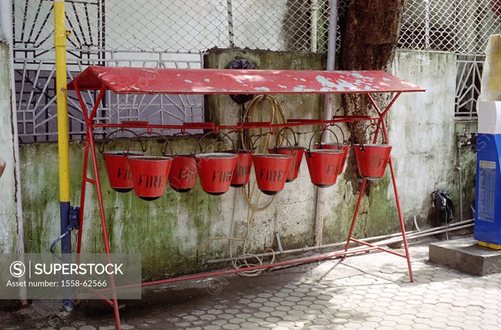 India, Bombay, district Colaba, Selectors, buckets, symbol, Fire-fighting Asia, South Asia, buckets, pail, red, writing, stroke, fires, Fire, fire buc...
