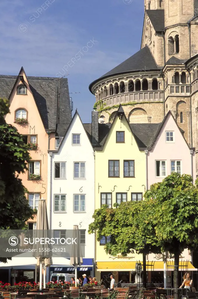 Germany, North Rhine-Westphalia,  Cologne, old town, Häuserzeile, church,  Gross St. Martin, detail, Europe, Central Europe, Rhineland, city, district...