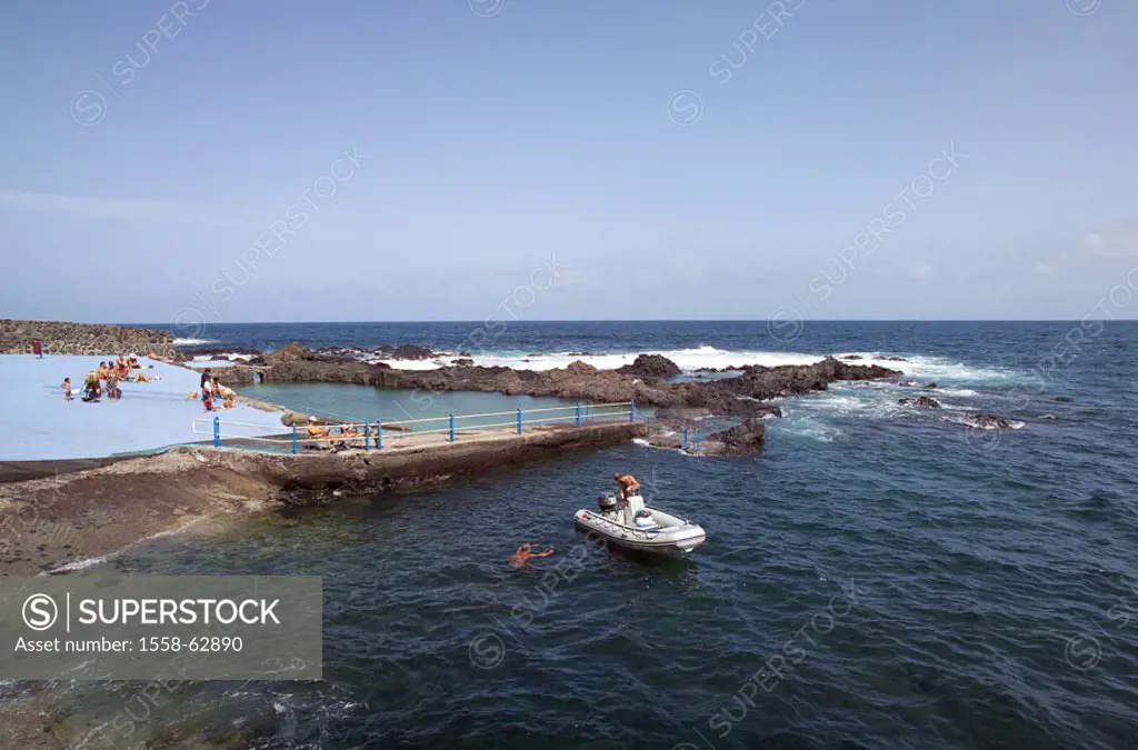 Tenerife, Bajamar, Felsküste,   Sea water basin, swimmers,  Canary islands, Canaries, island, coast area, coast,  Sea, demarcation, pools, nature basi...
