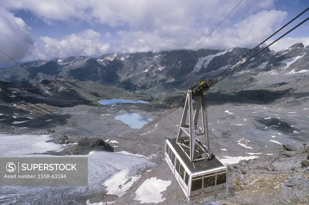 Italy, Valle d´Aosta, Breuil-Cervinia,  highland, cable railway,  Europe, Southern Europe, North Italy, Aostatal, Zermatt mountain tracks, Breuil Cerv...