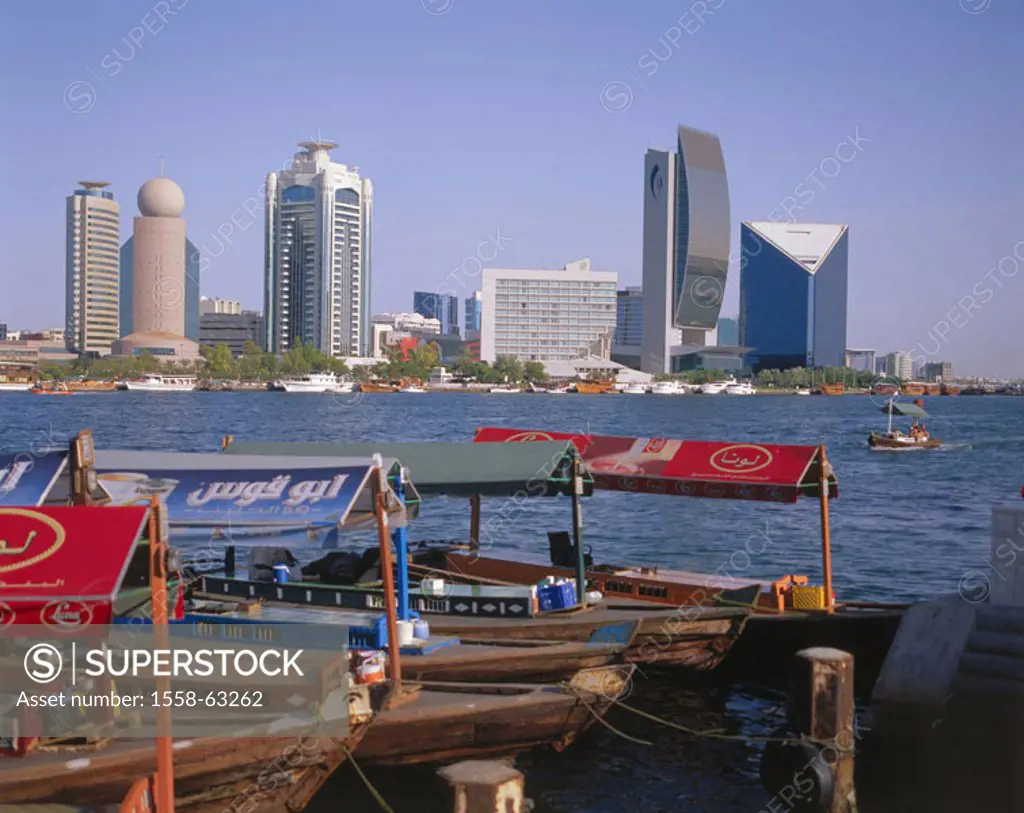 United Arabic emirates, Dubai, skyscrapers, Creek, boats, detail,  Fore Orient, Near east, near east, Arabic peninsula Arabia VAE of United Arab emira...