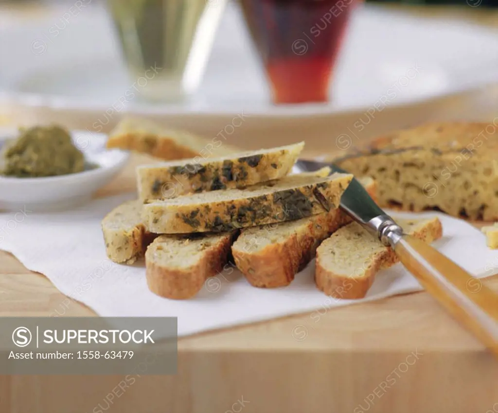 Herbal white bread, slice of breading, knives   Bread, white bread, herbs, food, food, Basic food, bread kind, bread loaf, cuts, taste, cut open appet...