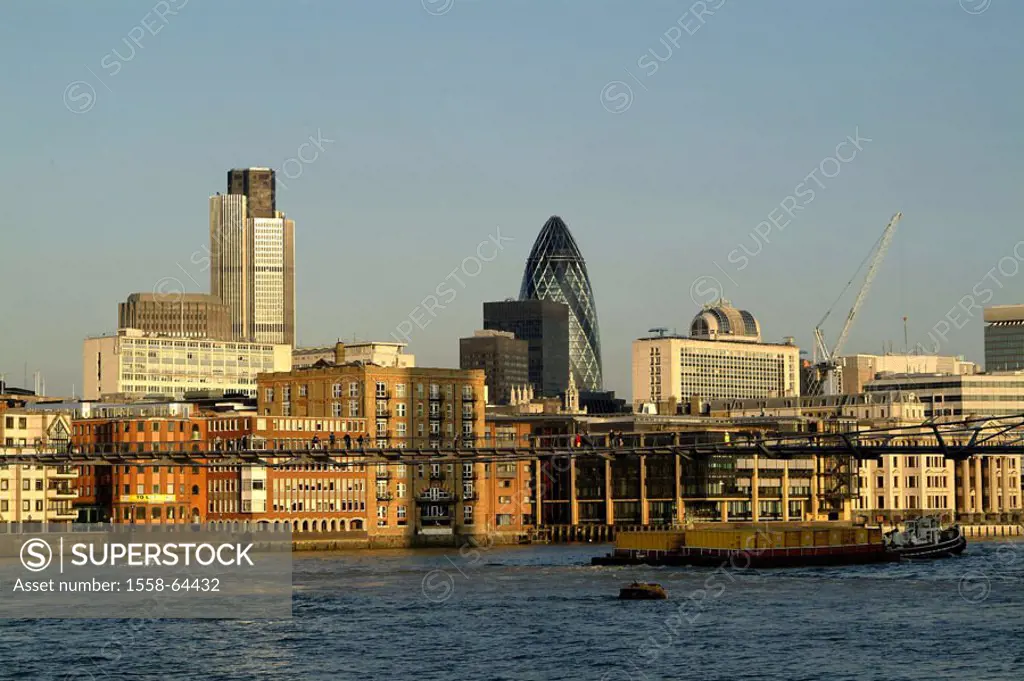 Great Britain, England, London,  Look from the Riverside Walk, Thames,  Office houses Europe, capital, view at the city, city, business quarters, skys...