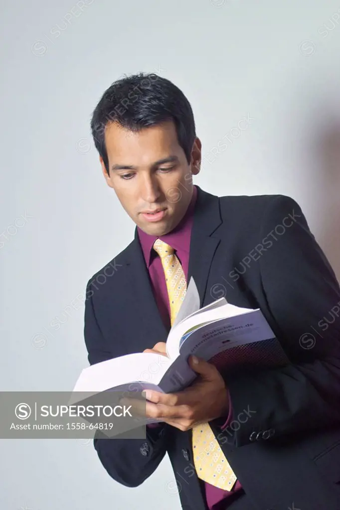 Man, young, book, reading, Halbporträt   20-30 years, 30-40 years, businessman, information, Information, concentration, attention, Further education,...