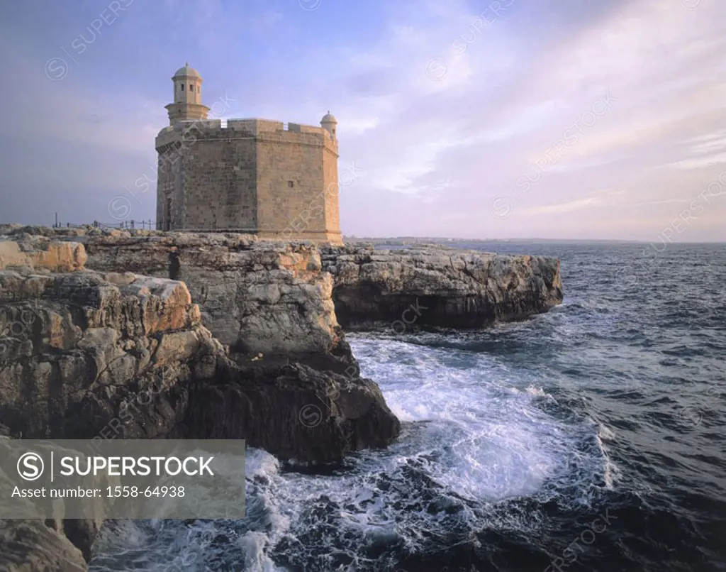Spain, , island Menorca,  Torre de Sant Nicolau, coast, sea  Europe, southwest Europe, Balearic Islands, sight, construction, architecture, historical...