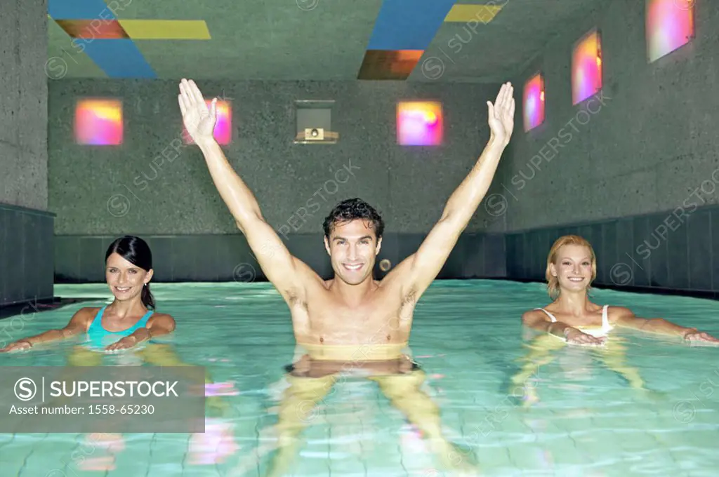 Pools, man, women, Water gymnastics  Series, 20-30 years, 30-40 years, athletically, sport aqua gymnastics fitness, movement, activity, gymnastics pra...