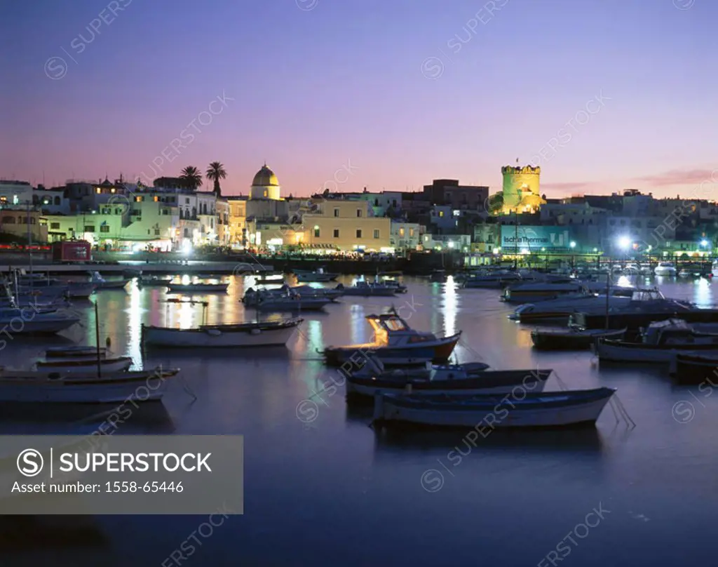 Italy, Kampanien, island Ischia, Forio,  Harbor opinion, twilight,  Europe, Southern Europe, South Italy, place, harbor place, destination, resort, ha...