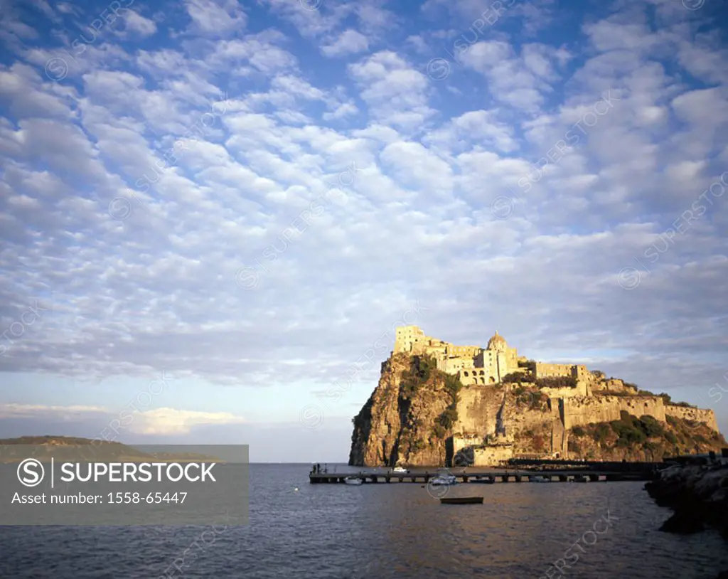 Italy, Kampanien, island Ischia,  Castello Aragonese  Europe, Southern Europe, South Italy, sight, rocks, rock coast, castle, fortress, fortification,...