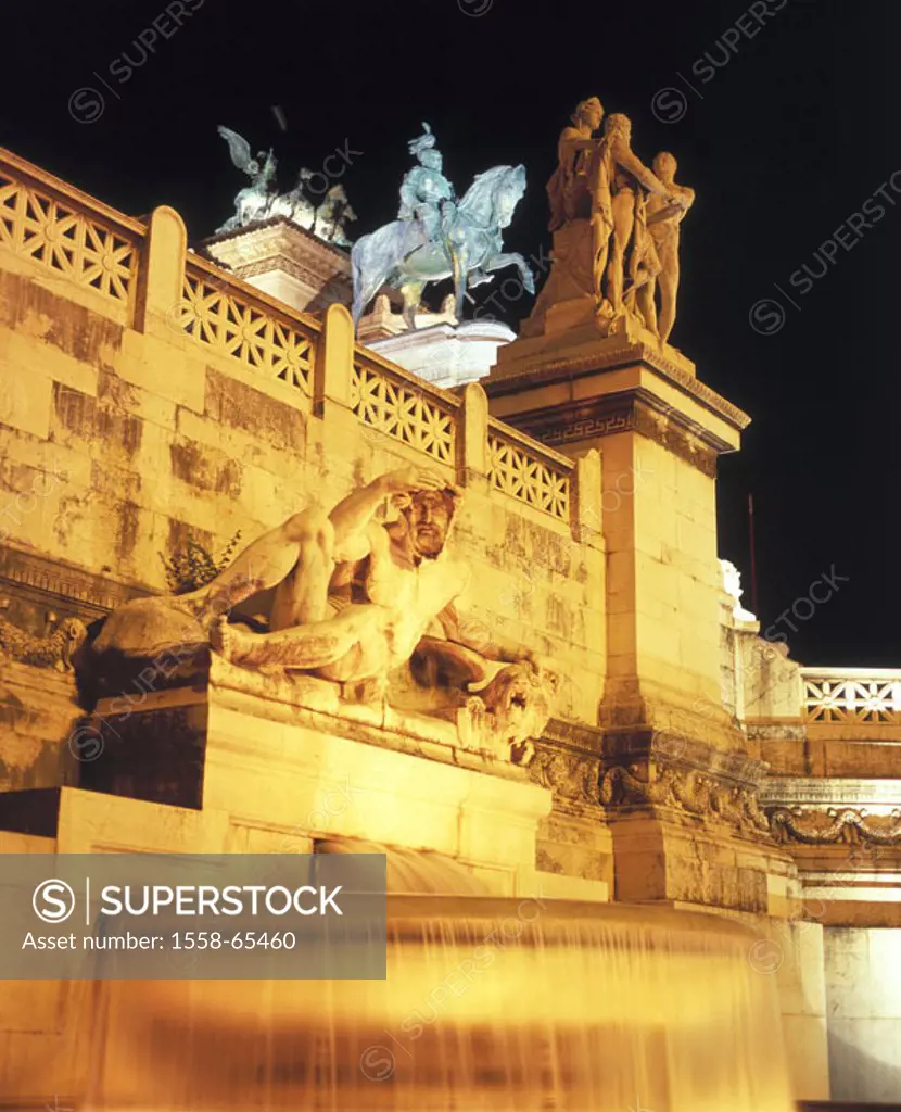 Italy, Rome, Monumento Nazionale a Vittorio Emanuele II, detail,  Illumination, evening, Europe, Southern Europe, region Latium, capital, piazza Venez...
