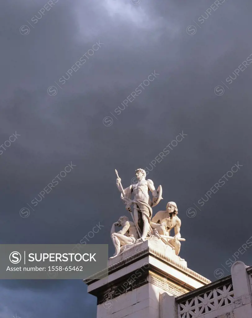 Italy, Rome, Monumento Nazionale a Vittorio Emanuele II, detail,  Figures, cloud mood, Europe, Southern Europe, region Latium, capital, piazza Venezia...