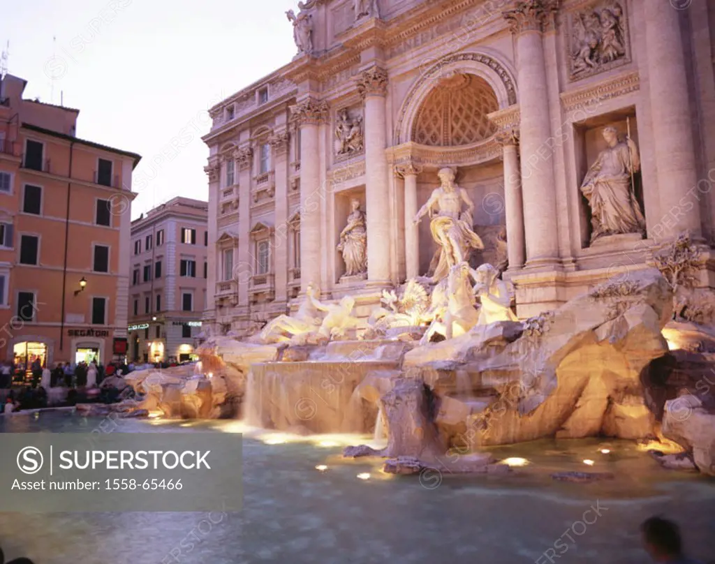 Italy, Rome, Trevi-Brunnen, detail,  Illumination, twilight,  Europe, Southern Europe, middle Italy, region Latium, capital, piazza of di Trevi, sight...