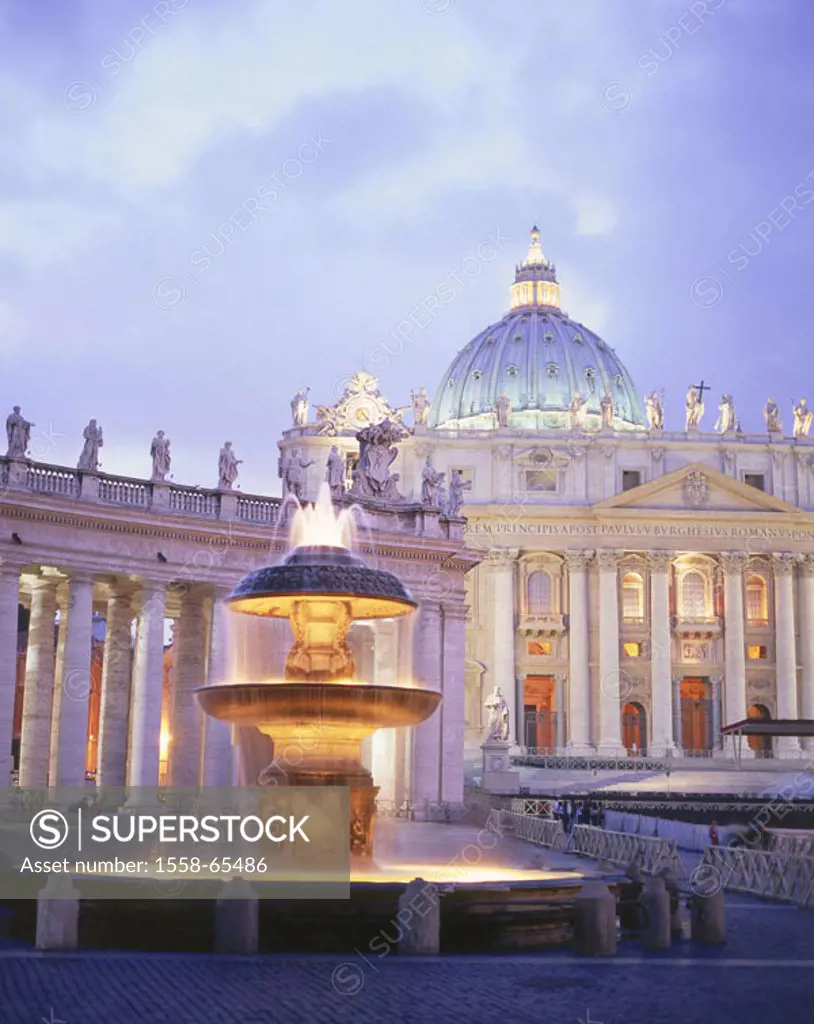 Italy, Rome, Vatican, Peter place,  Peter church, wells, illumination,  Twilight Europe, Southern Europe, middle Italy, region Latium, capital, sight,...