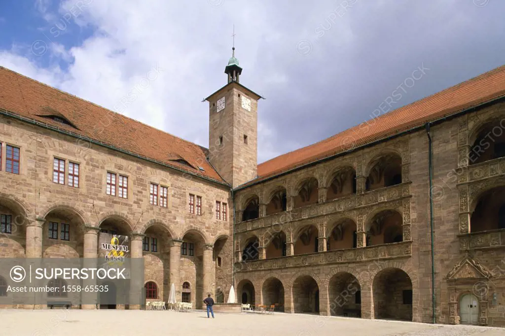 Germany, Bavaria, head franc, Kulmbach, Plassenburg, ´beautiful yard´, summer Castle, fortress, palace castle, construction, architecture, historicall...