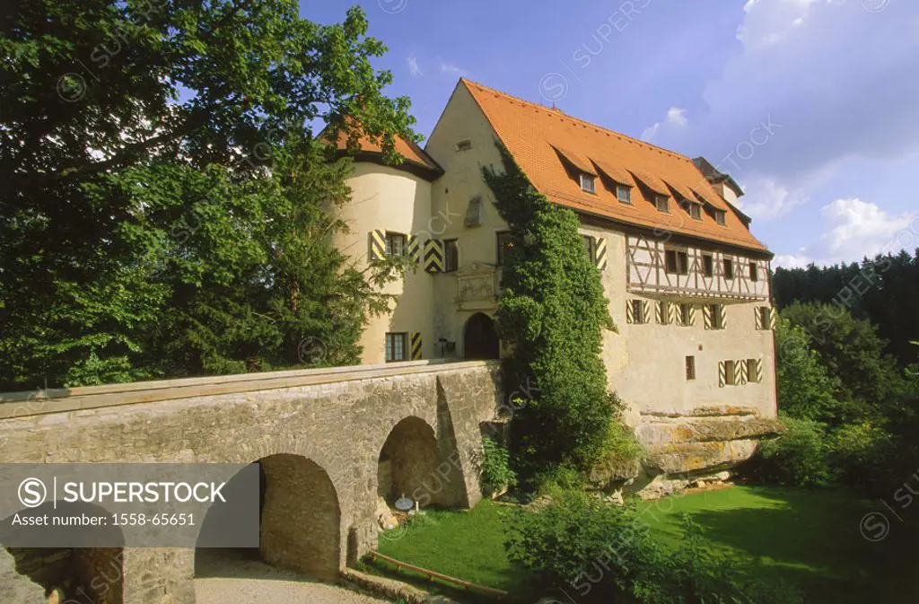 Germany, Bavaria, head franc, Castle raven stone, summer,  Fränkische Schweiz, Ailsbachtal, construction, historically, 12. Jhd., Rock palace, residen...