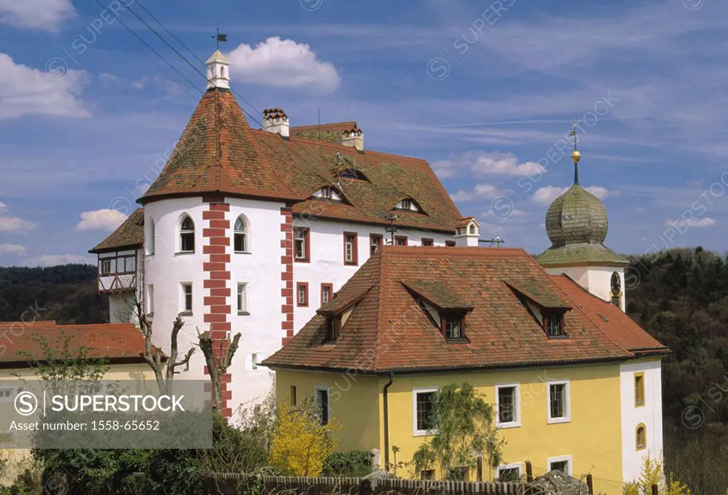 Germany, Bavaria, head franc, Castle Egloffstein, summer,  Fränkische Schweiz, Trubachtal, construction, historically, 11. Jh., residential castle, si...