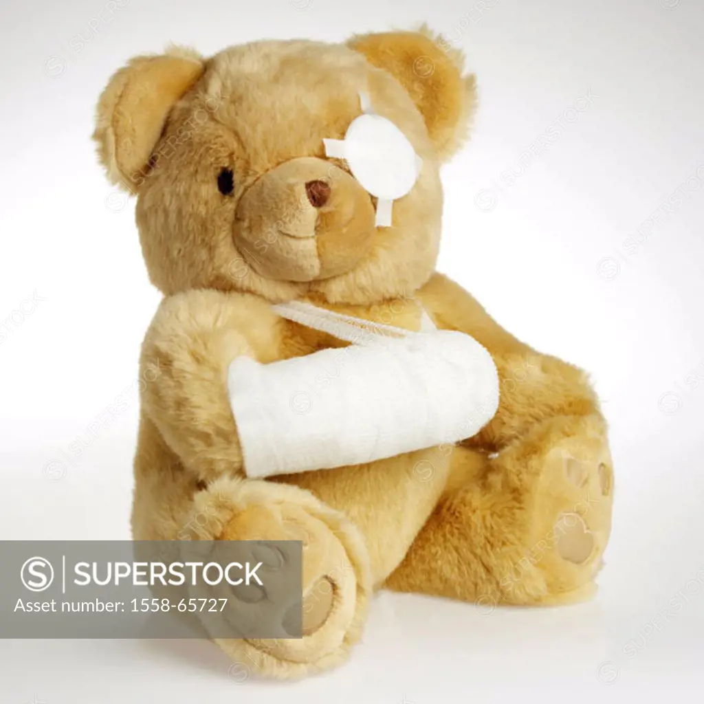 Teddy bear, hurts, connected   Toy, toy, plush animal, Kuscheltier, material bear, accident, injuries, paw, eye, associations, paw association, doctor...