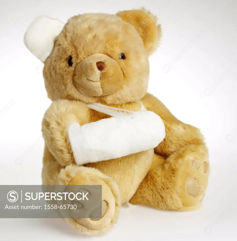 Teddy bear, hurts, connected   Toy, toy, plush animal, Kuscheltier, material bear, accident, injuries, paw, ear, association, paw association, doctors...