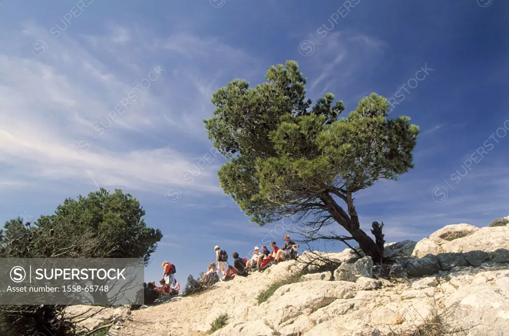 Spain, Majorca, Serra de Tramuntana, Valldemossa, Caragoli, Wandergruppe, Rest, , island, northwest, rock coast, coast area, coast region, steep coast...