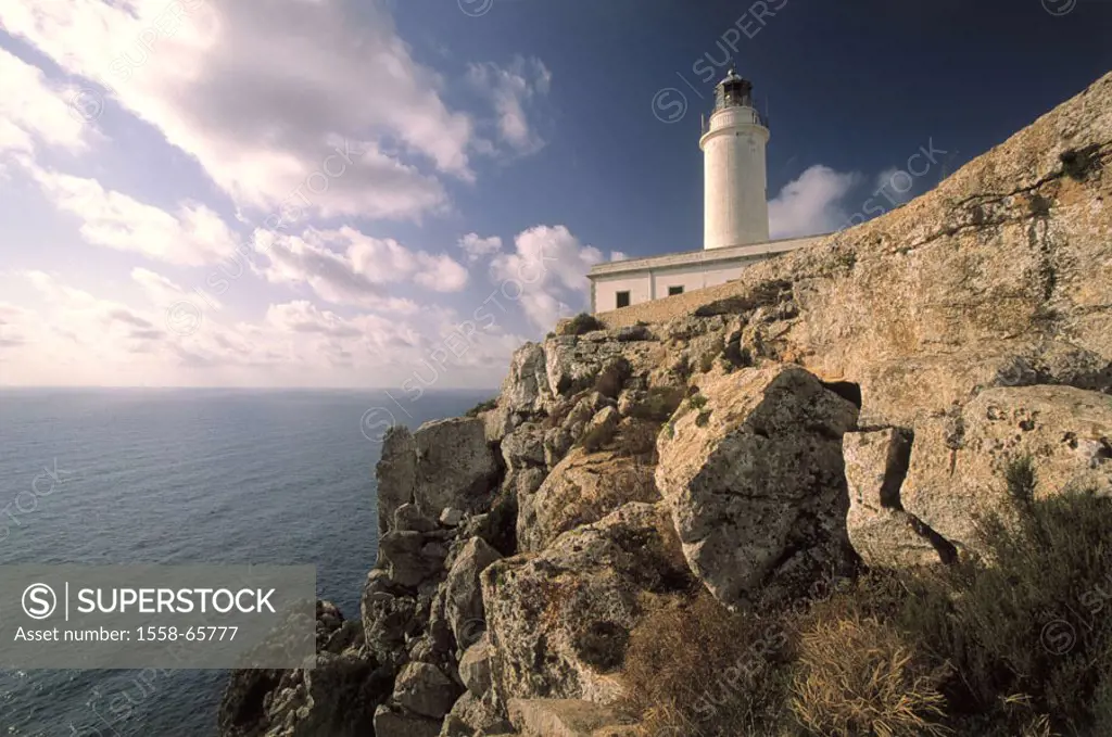 Spain, Formentera, Punta of the Far, Steep coast, lighthouse La Mola,  , Pityusen, island, coast, rock coast, coast, Tower, destination, sight, touris...