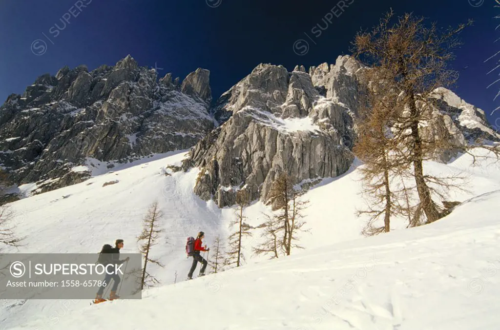 Austria, Salzburger country, Berchtesgaden Alps, Hochkönig, Skitourengeher Europe, mountains, mountains, mountain, couple, Skitour, ascent, Effort, co...