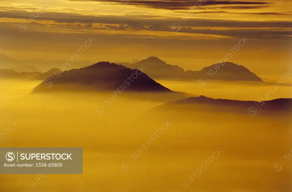 highland, summits, fogs, Sun, back light,  Mountains, Berchtesgaden Alps, Chiemgauer Alps, Salzburger Hochthron throne, mountains, heaven, clouds,  Cl...