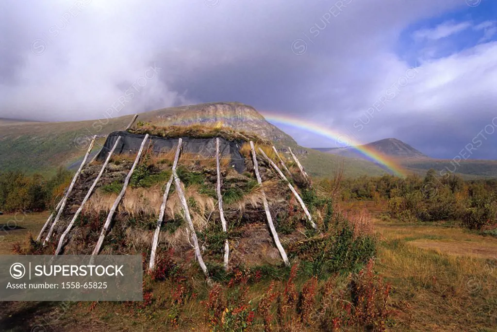 Sweden, Lapland, Kebnekaise, highland, Erdhütte ´Gamme´, Rainbow Scandinavia, Behausung, cottage, tradition, style, simply, simply, culture, sight, co...