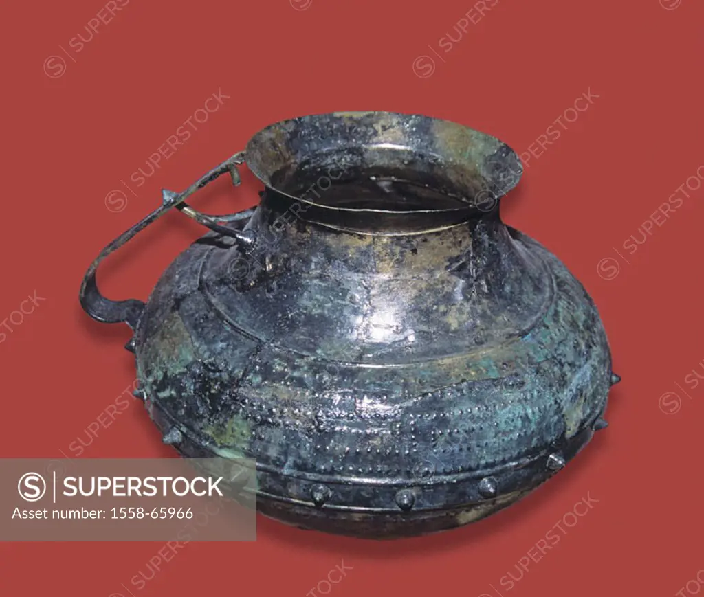 Museum, exhibit,  Metal jug, historic  Sight, exhibit, culture, ages, 800-400 v. Ch., Older iron age, reverberation place time, funeral addition, jug,...