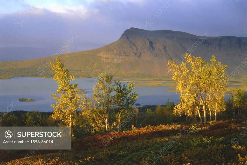 Sweden, Lapland, Sarek Nationalpark park,  River delta Rapadal, landscape,  Rainbow, autumn, Scandinavia, North Sweden, Rapadalen,  highland, mountain...