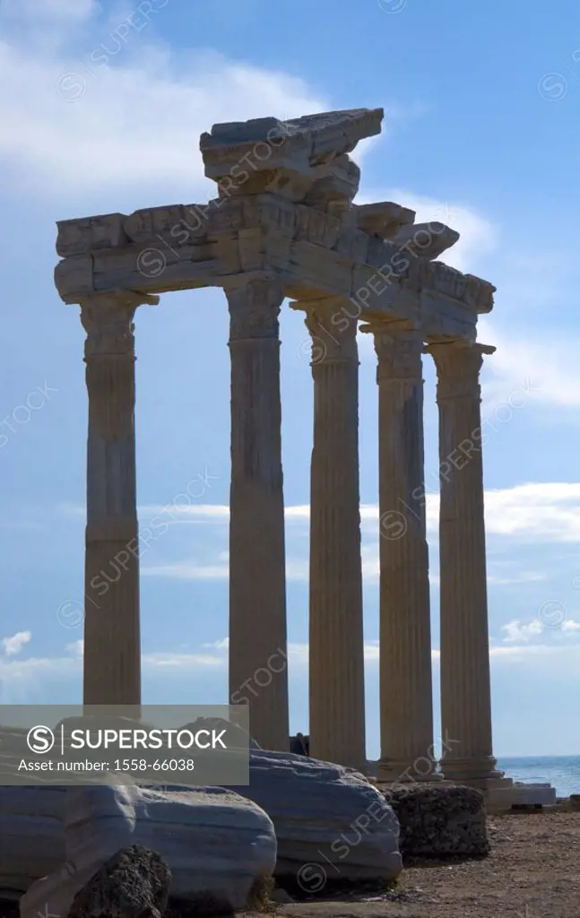 Turkey, Side, Apollon-Tempel,  Columns, ruins,  South Turkey, Turkish Riviera sight culture construction antiquity, antique, historically, architectur...