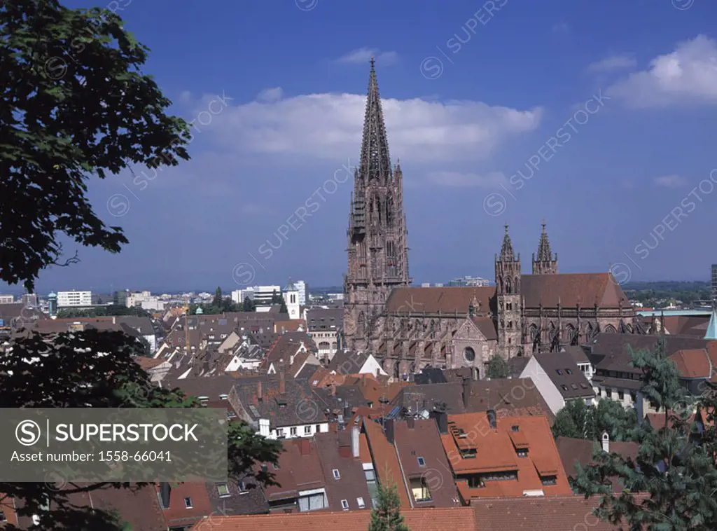 Germany, Baden-Württemberg,  Freiburg in the Breisgau, view at the city, Minsters of our loves woman Europe, palace mountain, gaze, city, cityscape, h...