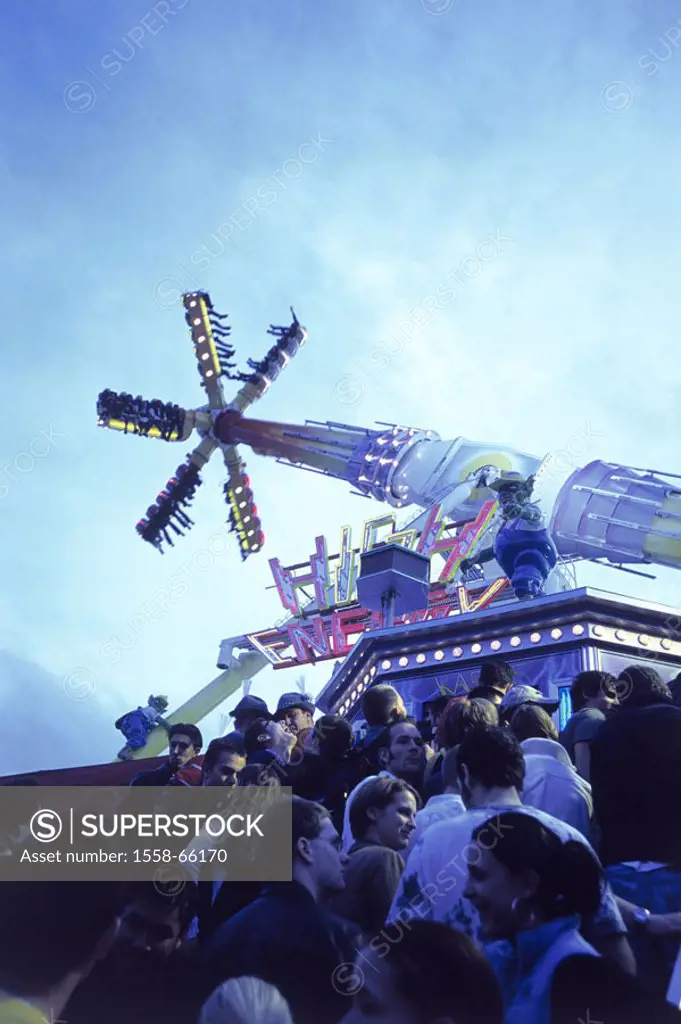 Germany, Bavaria, Munich, Oktoberfest, driving business, teenagers, stand in line, Europe, Southern Germany, Upper Bavaria, party, festival, Kirmes, T...