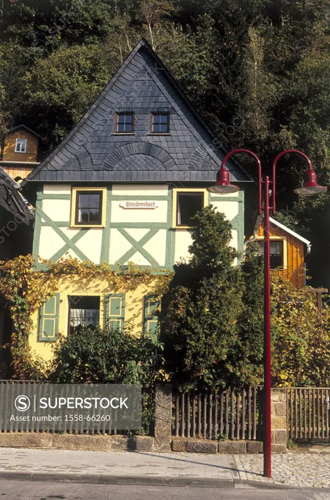 Germany, Saxony, Postelwitz,  timbered house ´peace hoard´  Europe, Central Europe, place, place, buildings, residence, house, architecture, facade, t...