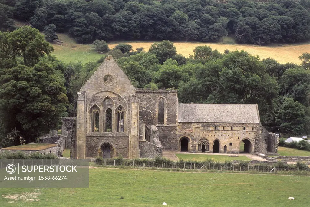 Great Britain, North Wales, Valle Crucis  Abbey, ruin,  Europe, Wales, sight, construction, buildings, historically, cloister cloister buildings Ziste...