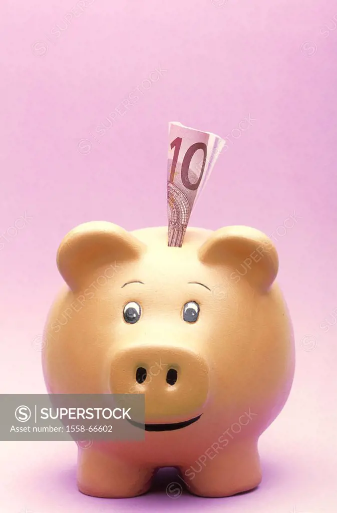 Piggy bank, bill,   Money, saving, finances, nest eggs, savings can, savings, thrift, future, provision, reserve, household cash register, money, appe...