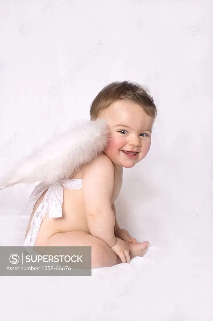 Toddler, girls, bare, Angel wing knows, laughs, plays  Child, baby, 8 months, angels, wing, little angels, elf, fairy, wastes the last chance, cheerfu...