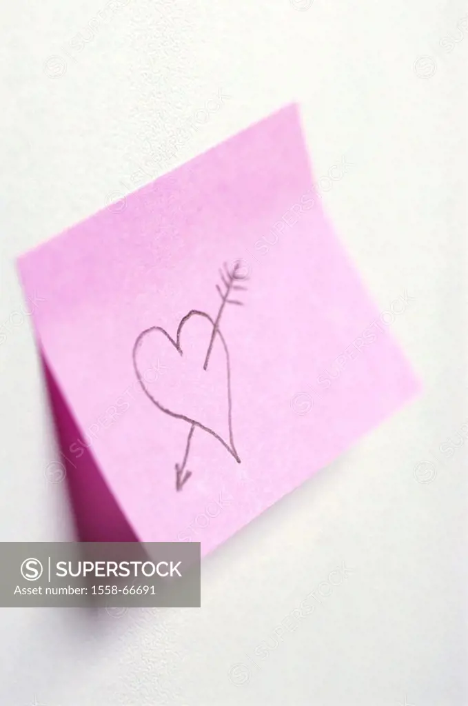 Note papers, heart, arrow, symbol,  Love  Door, detail, papers, custody papers, custody note, Post-it, pink, drawing, love explanation, love message, ...